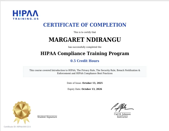HIPAA Certificate